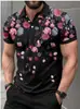 Camisa Polo Masculina de Manga Curta para Comércio Exterior Transfronteiriço, Nova, com Impressão Digital 3D, Casual para Exterior, Gola Polo Reversível, Botões