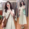 Novo vestido longo de verão feminino estilo japonês vintage, solto e casual, vestido emagrecedor de manga curta para mulheres baixinhas, com uma vibe descontraída