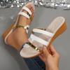 Comercio Exterior Talla Grande Combinación de Colores Tacón Medio Suela Gruesa Pantuflas para Mujer Transfronterizo Nuevo Tacón de Cuña Punta Abierta Sandalias de Playa Suministro Wish