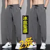2024 Verão Nova Calça de Seda Gelo Homens Cor Sólida Moda Marca Calças Esportivas Folgadas Justas Casual All-match Calças Masculinas