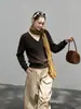 Novedad de Otoño Estilo Retro Artístico con Cuello Bufanda Textura de Punto Trenzado Cardigan de Punto de Manga Larga para Mujer