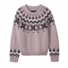 Em Estoque Inverno 2025 Novo Coreano Dongdaemun Zhang Yuanying Mesmo Estilo Retrô Tricô de Ponto Trançado Fair Isle Suéter de Gola Redonda
