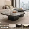 Mesa de Centro Pequeña de Lujo Ligero de Losa de Roca Cuadrada Estilo Italiano Minimalista Ecológico para Apartamento Pequeño Sala de Estar Eo