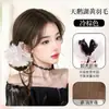 Peruca Coque de Cabelo para Mulheres com Presilha de Garra, Franja de Pena, Coque Baixo Lateral, Peruca Realçadora de Volume Natural e Fofo, Aplique de Cabelo