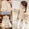 Vestido Colete de Menina de Alto Padrão Estilo Chanel, Conjunto de Inverno Peludo, Vestido de Princesa para Bebês Meninas, Vestido Formal para Festa de Aniversário e Primeiro Aniversário