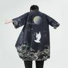 Cárdigan largo estilo chino para hombre, cárdigan japonés Hanfu con estampado de grulla, talla grande, verano 2023