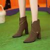Botas de Moda con Tacón Grueso para Mujer, Tacones Altos, Nuevo Modelo Otoño/Invierno 2026, Punta Fina Ultraelegante con Hebilla Metálica, Tira en T, Botines Cortos Adelgazantes