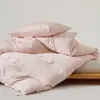 Conjunto de Roupa de Cama Minimalista Estilo Japonês de Alta Qualidade, 80 Fios, Algodão Tencel Lyocell, Capa de Edredom, Lençol, Lençol com Elástico, Conjunto de Quatro Peças, Cor Sólida, Estilo para Todas as Estações