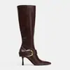 Botas de Montar Za Primavera 2026 Estilo Retro Europeo y Americano Versátiles Tacón Fino Botas Largas Punta Fina Botas Largas de Tacón Alto para Mujer Marrón