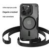 Estojo de Carregamento K9 para iPhone 16 Pro Sucção Magnética Capa de Telefone Apple 15 Padrão Fibra de Carbono Palavras Cruzadas Capa Protetora Resistente a Quedas