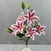 Decoración de Boda Mei Bao Arreglo Floral Artificial de Lirio de 6 Cabezas para Decoración de Mesa de Hogar y Hotel Flores Falsas