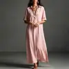 Moda Femenina Europea y Americana Transfronteriza Nueva de Verano 2026 Vestido Largo Casual Simple de Color Sólido Manga Corta Vestido Suelto con Cuello