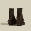 Botines de estilo Western de punta para mujer de talla grande transfronterizos, colección otoño 2026, botines individuales retro con flecos, en stock, talla 43