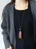 Collar Colgante de Fruta Natural Marrón para Mujer Retro Nuevo Chinoiserie Zen Cordón Cadena de Suéter Largo Accesorios de Cuello
