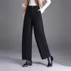 Calças casuais femininas de cintura alta, modeladoras, forradas com fleece, coleção outono/inverno 2026, fluidas, modelagem solta, comprimento cropped, elegantes e adequadas para o trabalho