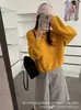 Nuevo Suéter Jersey Holgado de Estilo Coreano con Cuello Redondo para Mujer, Otoño Invierno, Top de Punto Simple y Versátil con Mangas de Linterna