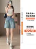 Shorts de Mezclilla Retro Azules Rasgados para Mujer, Estilo Delgado, Novedad Verano 2026 Shorts Sueltos de Cintura Alta para Mujeres Petites