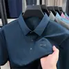 Nueva Camiseta de Manga Corta de Seda Helada para Hombre de Verano, Casual de Negocios, Elástica, Anti-Arrugas, Transpirable, Delgada, Polo Superior para Hombre