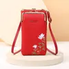 Fornecimento de fábrica 2024 nova bolsa de celular feminina moda coreana padrão lichia cor sólida bordado bolsa de ombro transversal