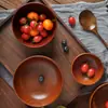 Ensaladera Natural China de Madera para Niños y Adultos Tazón de Arroz Tazón de Madera Maciza Grande y Pequeño Tazón para Sopa Tazón para Fideos Vajilla para el Hogar
