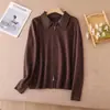 Cardigan de Tricô Solto com Bloco de Cores Retrô e Gola de Couro para Mulheres, Outono/Inverno, Suéter de Zíper Duplo de Alta Qualidade