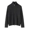 Novo cardigã de cashmere liso de gola alta média outono e inverno para mulheres, jaqueta de malha de manga comprida solta com zíper