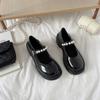 Zapatos de cuero estilo francés retro británico para mujer, primavera 2023, nuevos zapatos de hada perlada de una sola capa con suela gruesa Mary Jane