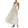 Vestido de Praia para Férias de Verão/Primavera 2026 Europeu e Americano Transfronteiriço Decote V Sexy Algodão Linho Sem Mangas Cor Sólida Alça de Renda