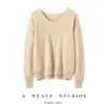 Novo suéter 100% puro cashmere para mulheres, gola V, trançado, pulôver, caimento solto, fio duplo, espessado, manga longa, camada base de tricô