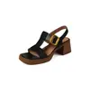Sandalias retro de tacón grueso para mujer, tacón medio, punta abierta, plataforma, suela gruesa, puntera cuadrada, sandalias romanas, nuevo estilo de verano