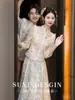 Vestido de Novia Xiuhe Color Champagne para Novias, Nuevo Modelo 2026, Vestido para Brindis de Boda, Vestido de Novia Estilo Chino Muy Adornado para Tallas Pequeñas
