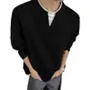 Sudadera de punto gofre de comercio exterior de dos piezas falsas con cuello en V para hombre, nuevo estilo primavera y otoño, camiseta de manga larga pesada estilo retro americano para hombre