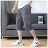 Pantalones Cortos Finos de Verano Nuevo Estilo Hasta la Rodilla para Hombre, Shorts de Trabajo Rayados con Múltiples Bolsillos, Shorts Casuales Versátiles