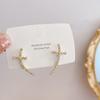 Pendientes coreanos de alta gama para mujer, estilo vintage, con forma de cruz, de plata s925, con forma de aguja y circonitas de celebridades de Internet.