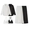 Exportação Transfronteiriça Roupas Femininas Verão 2025 Estilo Europeu e Americano Cor Sólida Camisa de Manga Longa + Suspensórios + Conjunto de Calças para Mulheres C92654