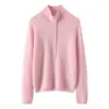 Outono e Inverno Novo Suéter Feminino Gola Meia-Alta Seda de Amora Caxemira Versátil Múltiplos Botões Simples Cor Sólida Moderno Versátil Mulher