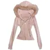 Sudadera con capucha de felpa y terciopelo con cremallera y cordón en la cintura, estilo dulce y picante de nicho, nueva para Primavera y Verano 2026, para mujer