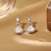 Brincos Leves de Luxo em Forma de Leque de Madrepérola Natural, Brincos de Agulha de Prata S925 Zircônia Micropavimentada de Alta Qualidade, Brincos Femininos da Moda