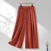 Novas Calças Pantalona Jacquard Pretas Estilo Chinês para Mulheres, Verão Caídas com Cordão Cintura Alta Soltas Curtas Casuais Calça-Saia