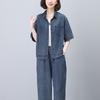Terno jeans feminino 2024 primavera e outono nova mãe de meia-idade moda casual calças largas conjunto de duas peças soltas de alta qualidade