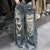 Jeans de verano para hombre, estilo americano de calle, casual, rotos, finos, holgados, rectos, de pierna ancha, desgastados