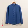 Camisa Nueva de Otoño 2026 para Hombre Estilo Chino Algodón Lino Retro Abotonada Cuello Mao Casual Manga Larga