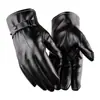 Luvas masculinas de outono e inverno com três costelas pele de carneiro pu tela sensível ao toque com veludo espesso algodão para dirigir à prova d'água à prova de vento quentes