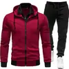 Conjunto esportivo casual masculino de outono e inverno, com jaqueta com capuz de manga longa e calça longa, com design de retalhos transfronteiriço