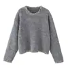 2473-25 Nuevo Estilo Otoño Estilo Retro Francés Holgado Perezoso Casual Industria Pesada Borde de Retazos Brillante Suéter
