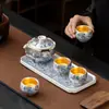 Conjunto de chá Kung Fu em cerâmica, bule e xícaras banhados a prata, caixa de presente de luxo, prático para presentear idosos ou superiores