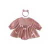 Nuevo vestido tipo mameluco de otoño para niñas, conjunto dulce de una pieza con lazo y manga larga para bebés, adecuado para fiestas de primer cumpleaños y eventos