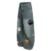 Pantalones Casuales Bordados de Dibujos Animados para Mujer Marca Vv 2025 Cintura Media Estilo Juvenil Moderno Jeans Scimitar Venta al por Mayor Directa 34
