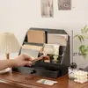 Estantería de escritorio de madera hecha a mano estilo vintage personalizada, caja de almacenamiento para diario de cuaderno, estante compartimentado