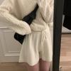Pantalones Cortos de Punto Holgados de Pierna Ancha de Cintura Alta para Mujer para Otoño e Invierno con Cintura Elástica Silueta en A Pantalones Casuales de Cinco Puntos con Pantalones de Bota